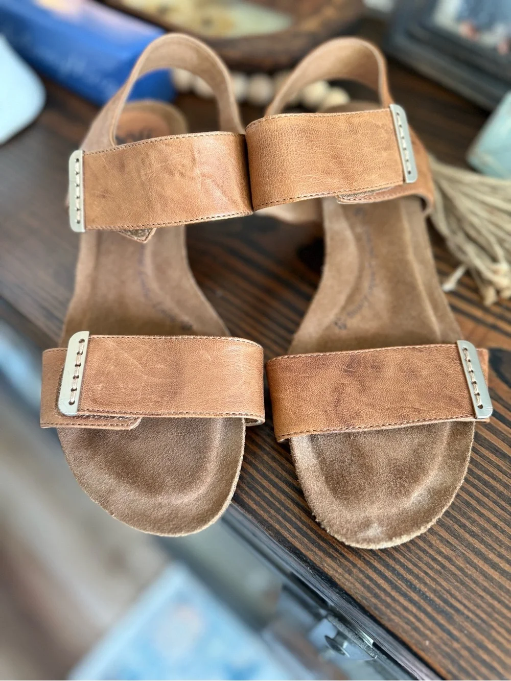 Söfft Leather Slingback Wedge Sandals Women’s 7.5M Tan Brown Comfort Heels